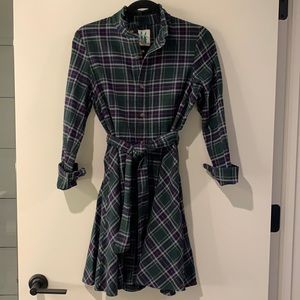 Kiel James Patrick Cozy Cabin Flannel green navy red plaid button up dress